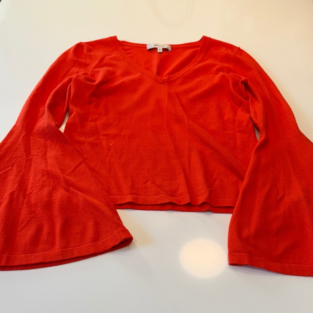 Milly V-Neck Red Bell Sleeve Sweater